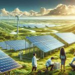 Create a realistic, high-definition image portraying the revolution of solar energy in South America. A vast solar farm could be spread across the verdant plains with large sets of photovoltaic panels gleaming in the strong sunlight. We could see electrical engineers, a Hispanic man and a South Asian woman, inspecting and adjusting the panels. There might be some locals, a black woman and a Middle-Eastern man, marveling at the sight while their children, of mixed Latinx and Caucasian descent, play in the safe designated areas. The backdrop should be the intricate blend of lush greenery and blue sky.