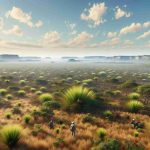 A high-definition, realistic image displaying Brazil's conservation efforts in the Cerrado Savannah. The scene should depict a wide expanse of the unique Cerrado biome with its typical flora, in clear evidence of healthy growth and prosperous condition. Clear skies above, and perhaps a few individuals in the distance, carefully tending to the plants and conducting sustainable practices to preserve the ecological wonder that the Cerrado is.