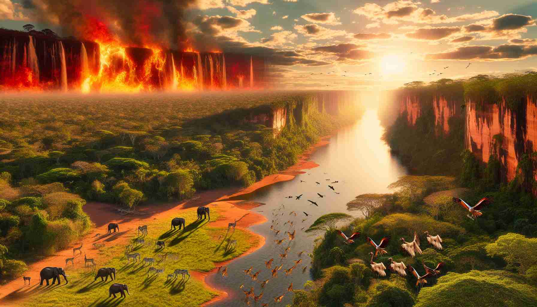 High definition and realistic image showcasing the unique challenges faced by wildlife in the Pantanal region of Brazil, an area known for its rich biodiversity. The scene might portray the urgency of conservation efforts in the region, with indications of environmental distress alongside the varied and beautiful fauna and flora native to this region.