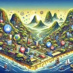 High-definition digital illustration representing Brazil's view on social media rights. The imagery should reflect key aspects of Brazilian culture and social media symbols. For instance, portray a digitally created landscape featuring iconic Brazilian elements such as tropical rainforests, landmarks, or traditional clothing. Intersperse this landscape with elements representing social media, such as symbols for sharing, posting, or online communication. Use of color and symbolism should suggest Brazilian sentiments towards social media rights.