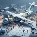 High-definition, realistic image of an investigation scene focusing on an ATR-72 aircraft, suggesting that a deicing system failure caused the crash. The scene includes investigators examining the aircraft which is damaged but largely intact, wreckage scattered around, along with the ATR-72's deicing system. Preferable inclusion of elements like charts, blueprints of the plane, flight data recorders, etc. to depict the investigation process.