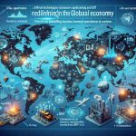 Visual representation of the impact of technology on the global economy. It should be a high-definition image showcasing different technologies like AI, robotics, and internet of things (IoT) redefining business operations at run-time. Across different continents, depict economies flourishing due to advancements. Key indicators include increased international trade, rise in GDP, and an interconnected world. Make it as realistic as possible with elements such as digital maps, data streams flowing between continents, and tech-operated factories producing goods at a faster rate.