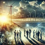 An HD image demonstrating the exploration of new horizons in sustainable energy. In the foreground, an array of solar panels glinting in the sunlight, catching the energy from the glowing sun as it filters through a partially cloudy sky. Nearby, a group of multiracial engineers, both men and women, are in a discussion, observing some diagrams their hands. In the distance, wind turbines gracefully cut through the calm air, standing as silent guardians of this renewable energy landscape. The overall atmosphere is that of innovation and green solutions, an eco-friendly alternative to traditional energy methods.