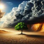 Create a high-definition, realistic image representing the concept of resilience. The scene is a vivid depiction of an individual overcoming adversity. Perhaps a lone tree in the middle of a parched desert, its leaves green and lively, holding firm despite the harsh conditions surrounding it. A fierce storm brewing in the background, represents the opposition, but the tree stands tall, suggesting its victory against the challenges. This encapsulates the tale of resilience- a never-ending struggle against adversity.