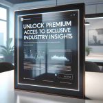 Please generate a high-definition, realistic image of a digital screen displaying the message 'Unlock Premium Access to Exclusive Industry Insights.' The screen should be sleek and modern, perhaps embedded in a minimalistic office environment. It should be clear that the message is a call to action, possibly accompanied by an appealing and professional website design and interface.