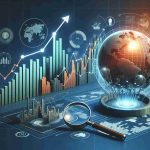 Generate a high-definition, realistic representation of data analysis evolution emphasized by localization features. This could include a bar or line graph displaying data trends over time, a globe or world map indicating locations, and a magnifying glass highlighting certain areas for more detailed analysis. Add elements that symbolize advancement such as arrows pointing upwards or a modern, high-tech computer or digital tablet showing innovative data analysis software.